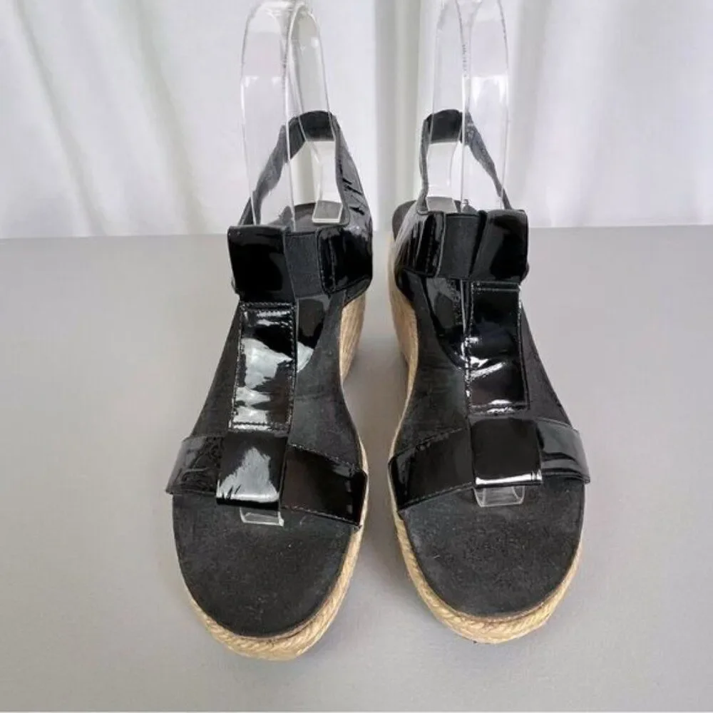 DONALD J PLINER WOMENS BLACK PATENT LEATHER STYLE WEDGE ESPADRILLES SIZE 7.5 N